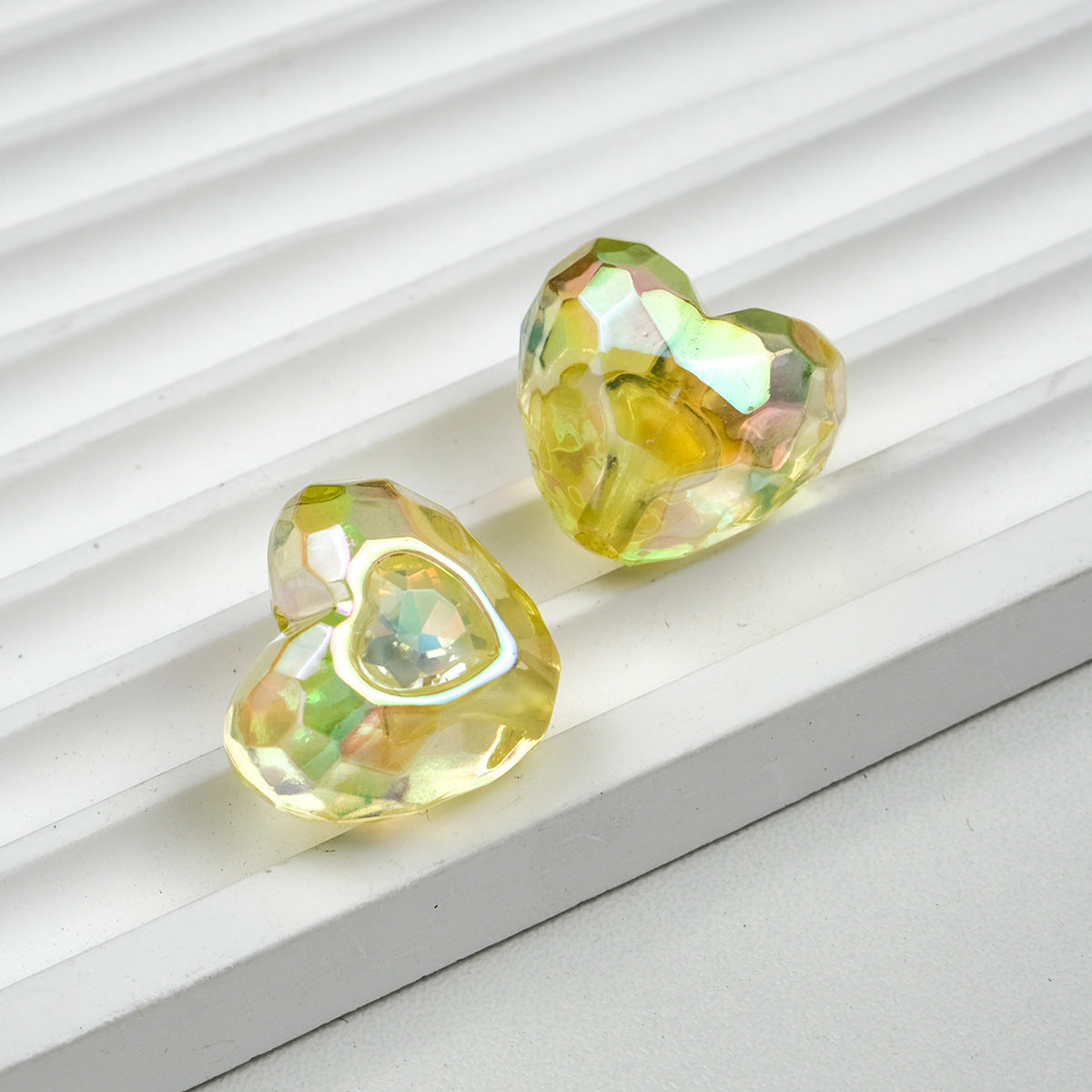 UV Plating Faceted Heart Acrylic Beads 21mm Transparent 10pcs 9