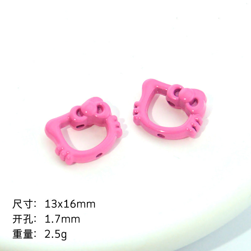 Hollow Kitty Metal Beads 16mm Painted Plating Alloy 20pcs 7
