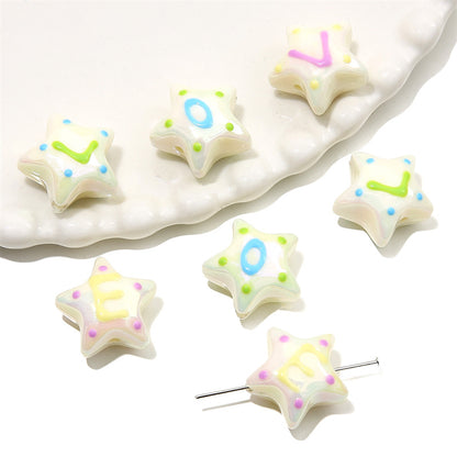 Hand Painted Star Acrylic Beads 19x12mm Pastel Letter 2pcs 10