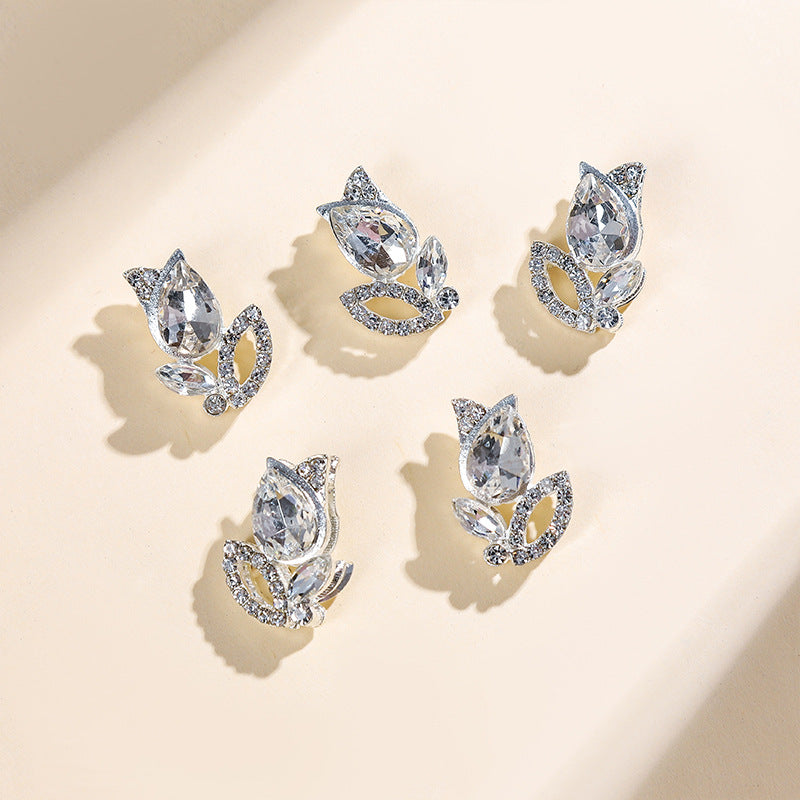 Enchanted Tulip Rhinestone Beads 20mm Alloy Floral Pave 5pcs 2