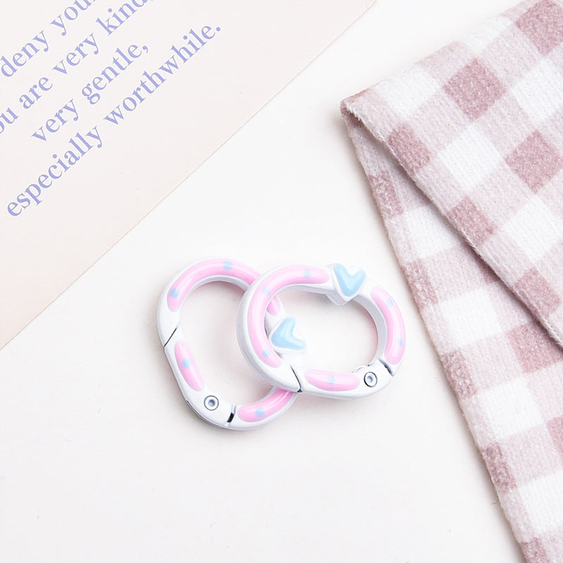 Zinc Alloy Heart Oval Painted Spring Keyrings 28mm 6pcs 4