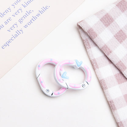 Zinc Alloy Heart Oval Painted Spring Keyrings 28mm 6pcs 4