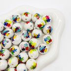 Plating Round Acrylic Beads 16mm Colorful Jigsaw Puzzle Pattern 50pcs 4