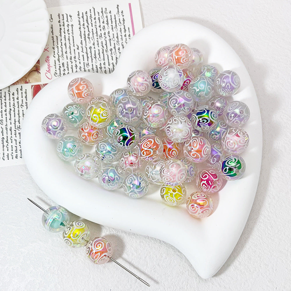 Plating Round Acrylic Beads 16mm Spiral Pattern Translucent 50pcs