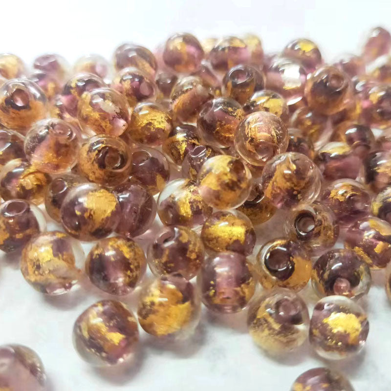 Lampwork Glass Beads Round 8 10mm Blue Gold Silver Foil Painted 50pcs 5
