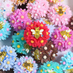 Floral Bubblegum Beads 20mm Buzzing Bee Resin Rhinestone 5pcs