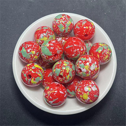 Hand Painted Acrylic Beads 16mm Inkjet Splatter Pink Glossy 100pcs 13