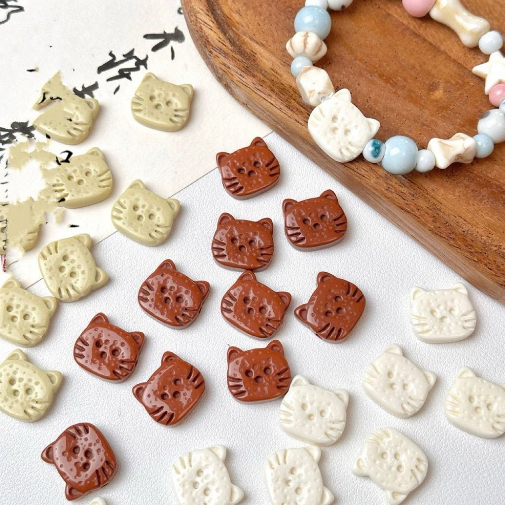 Cute Cat Head Resin Beads 20mm Playful Earth Tone 10pcs