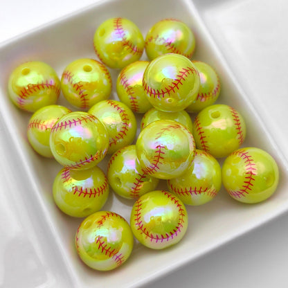 Plating Round Acrylic Beads 16mm UV Tennis Design 100pcs 12
