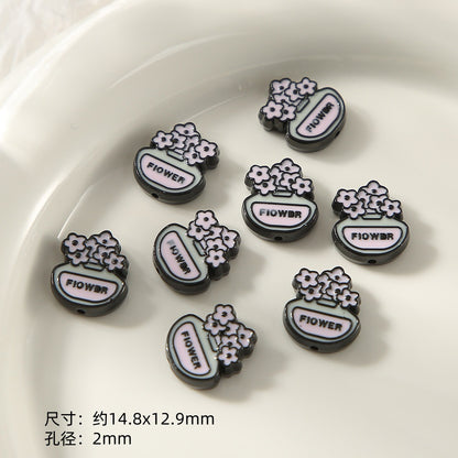 Kitten Series Metal Beads Black and Pink Enamel Alloy 10pcs 8