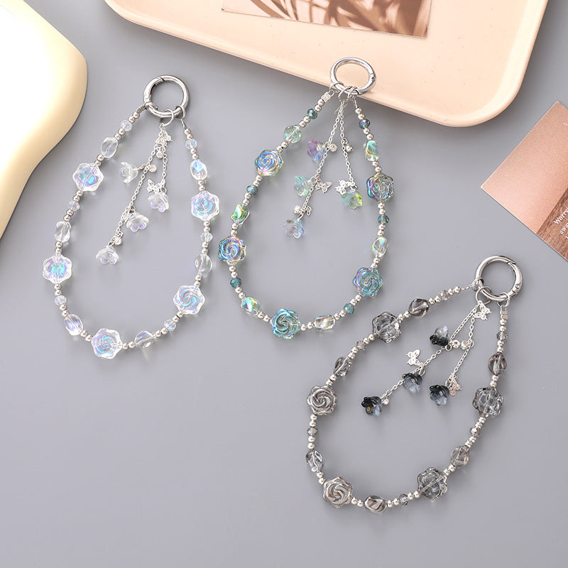 Iridescent Rose Beaded Acrylic Phone Keychain 16cm 1pc