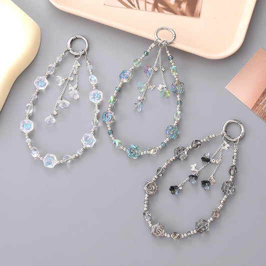 Iridescent Rose Beaded Acrylic Phone Keychain 16cm 1pc