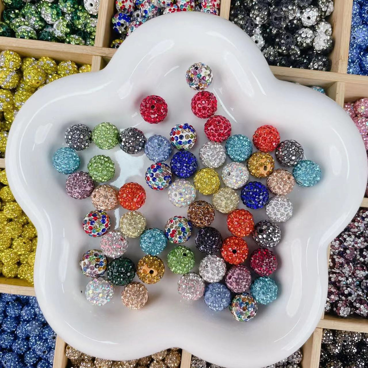 Clay Ball Rhinestone Beads 16mm Mixed Solid and AB Colors 20pcs 22