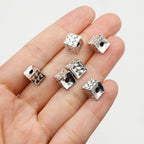 Square Metal Beads 7.5mm Woven Pattern Antique Silver Tone 1pc 4