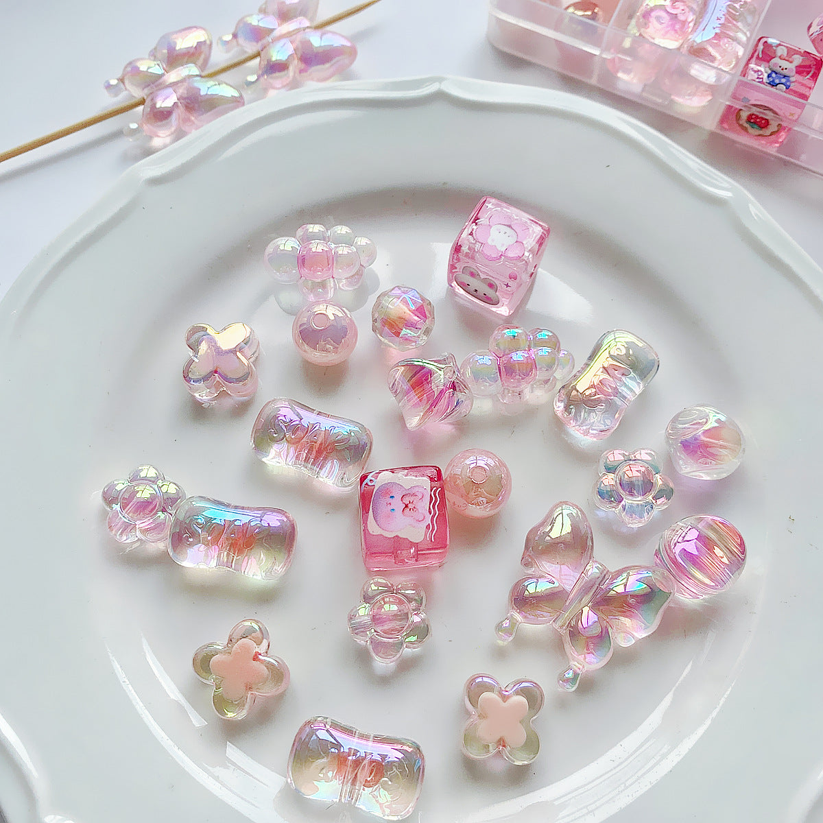 Pink Series Butterfly Flower Acrylic Beads Transparent 1pc 4
