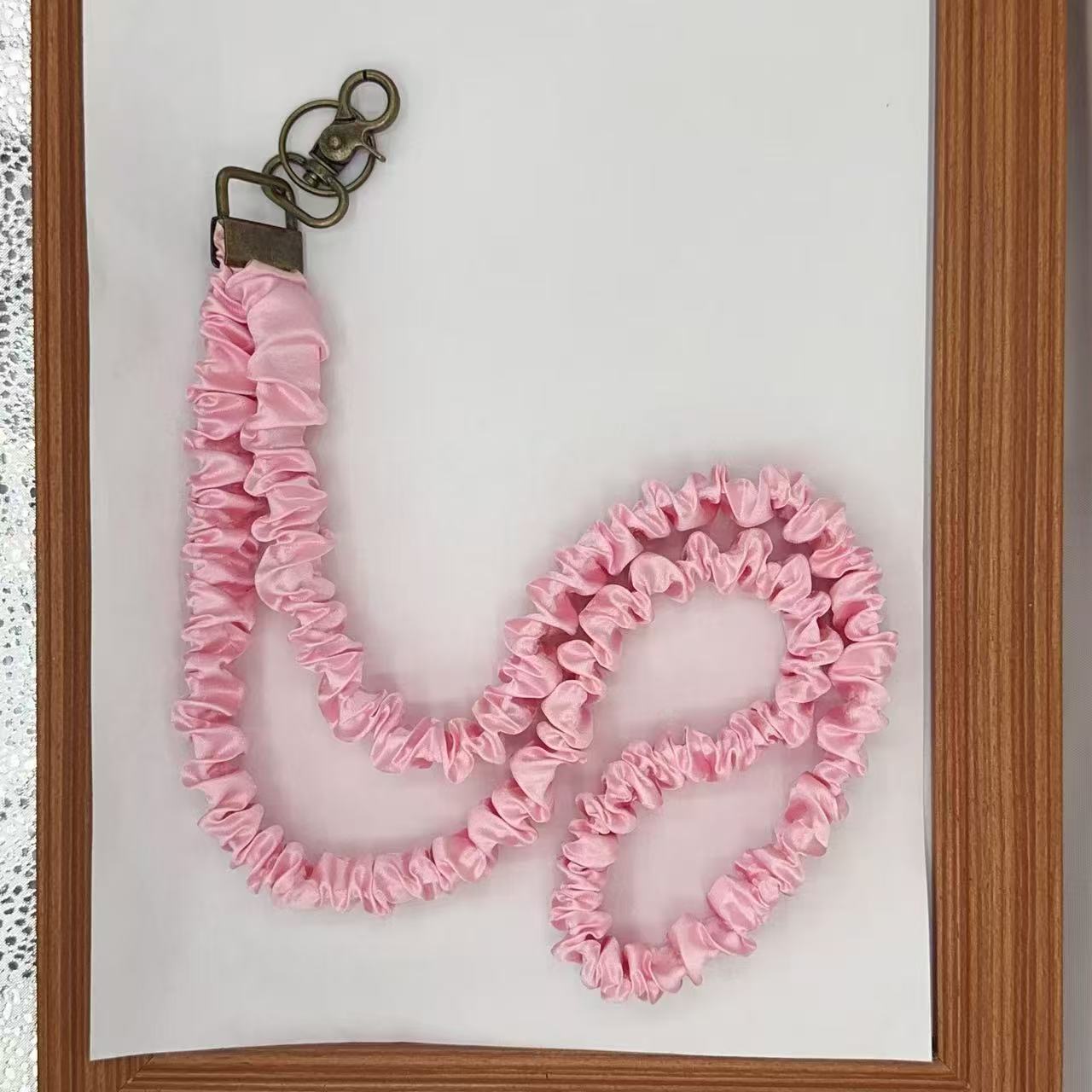 Stretchy Satin Scrunchie Lanyard Keychain Ruched Texture 49cm 1pc 22