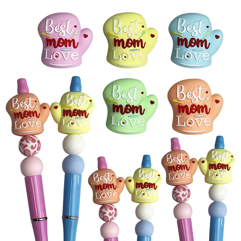 Silicone 3D Focal Beads Mother Day Gloves Best mom Love Inscribed 20pcs 4