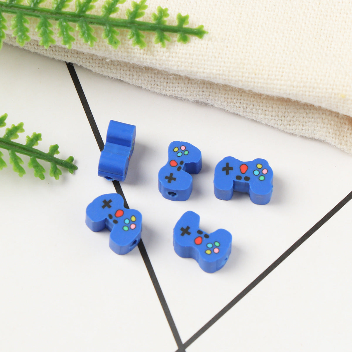 Flat Clay Beads 10mm Blue Game Machine Polymer 100pcs 4