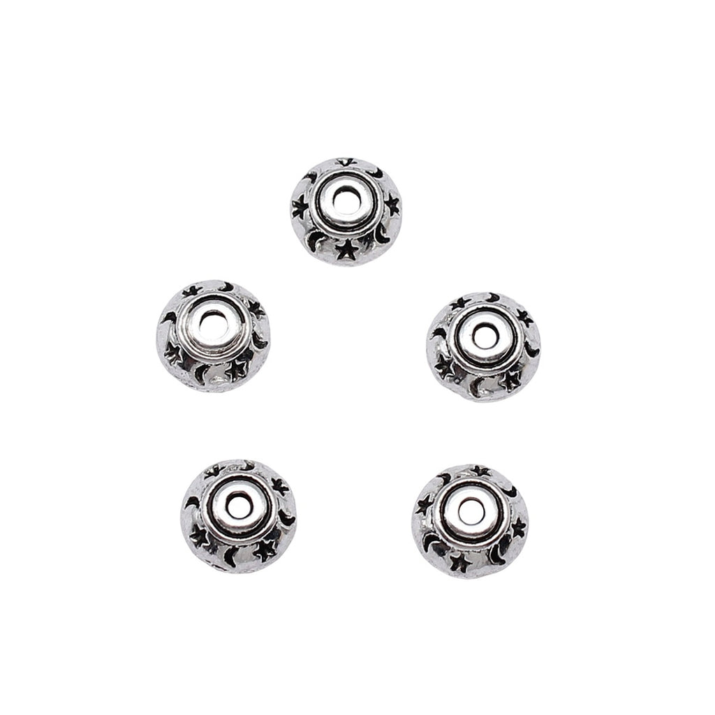 Alloy Star Moon Pattern Bead Caps 8mm Antique Silver 100pcs 3