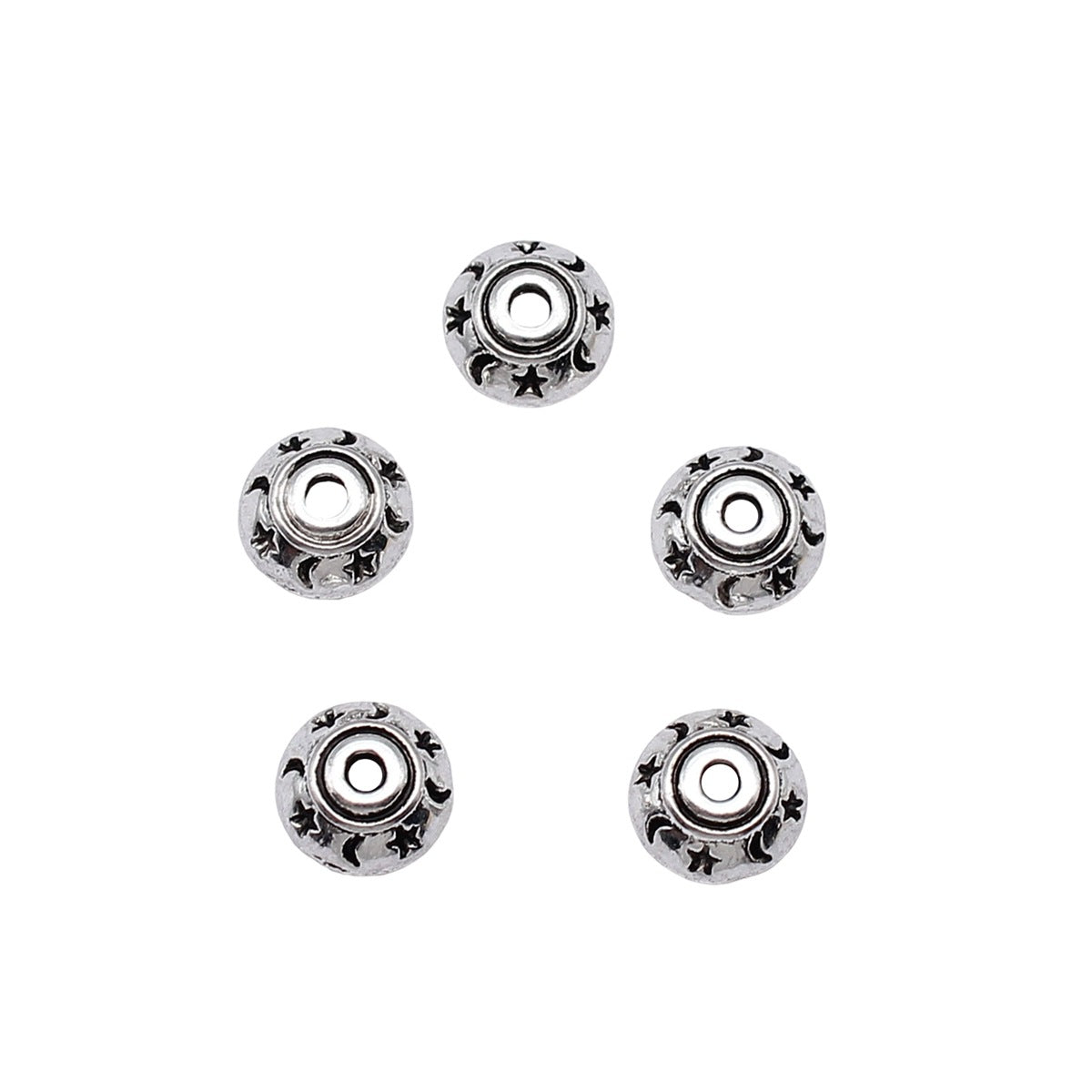 Alloy Star Moon Pattern Bead Caps 8mm Antique Silver 100pcs 3