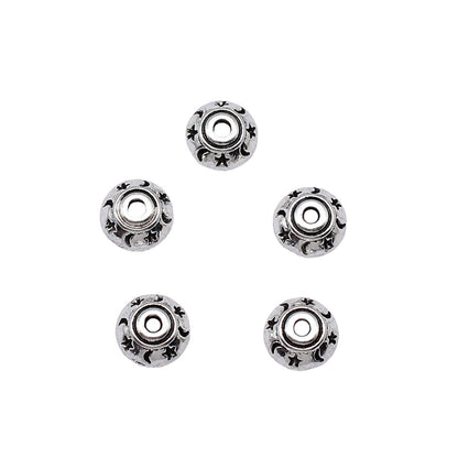 Alloy Star Moon Pattern Bead Caps 8mm Antique Silver 100pcs 3