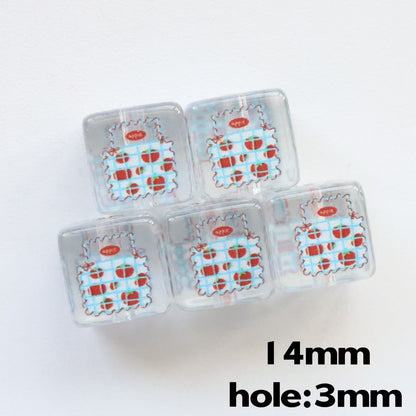Clear Square Acrylic Beads 14mm Pastel Printed Designs 20pcs 10