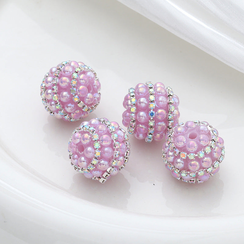 Embellished Bubblegum Beads 20mm Pearl Wrapped with Rhinestone Chain 4pcs 17