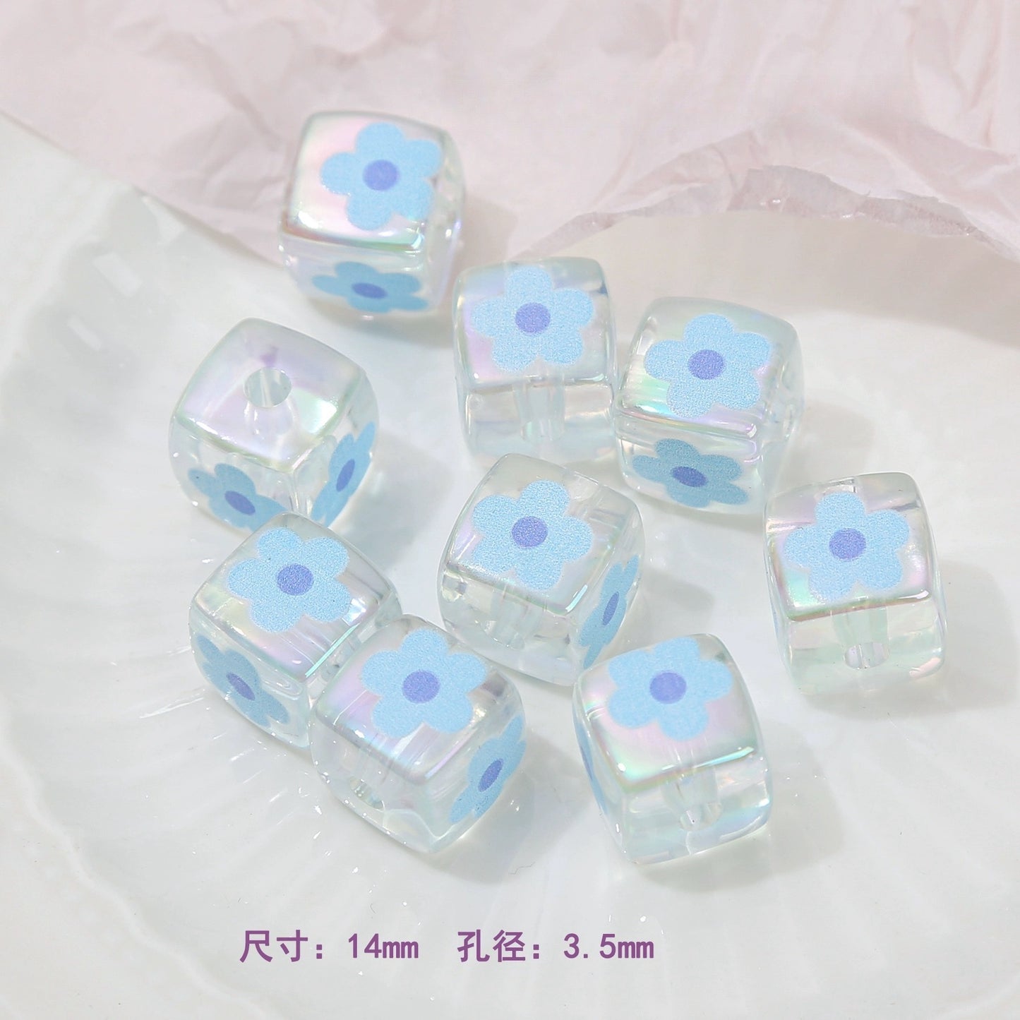 Clear Square Acrylic Beads 14mm Sanrio Cartoon Designs 10pcs 14