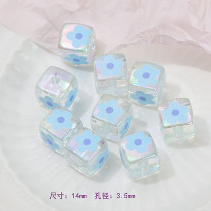 Clear Square Acrylic Beads 14mm Sanrio Cartoon Designs 10pcs 14