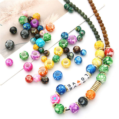Plating Colorful Ink Painting Acrylic Beads 8-12mm Large Hole Mixed Colors 3