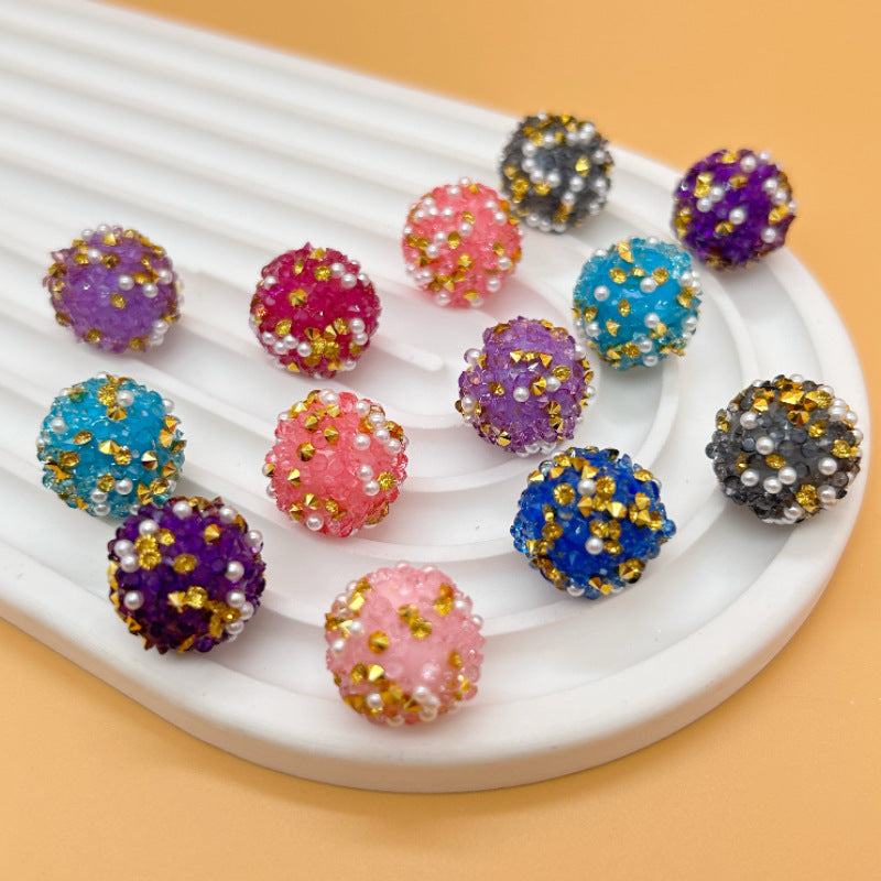 Embellished Bubblegum Beads 16mm Gold Foil with Embedded Pearls 25pcs 2