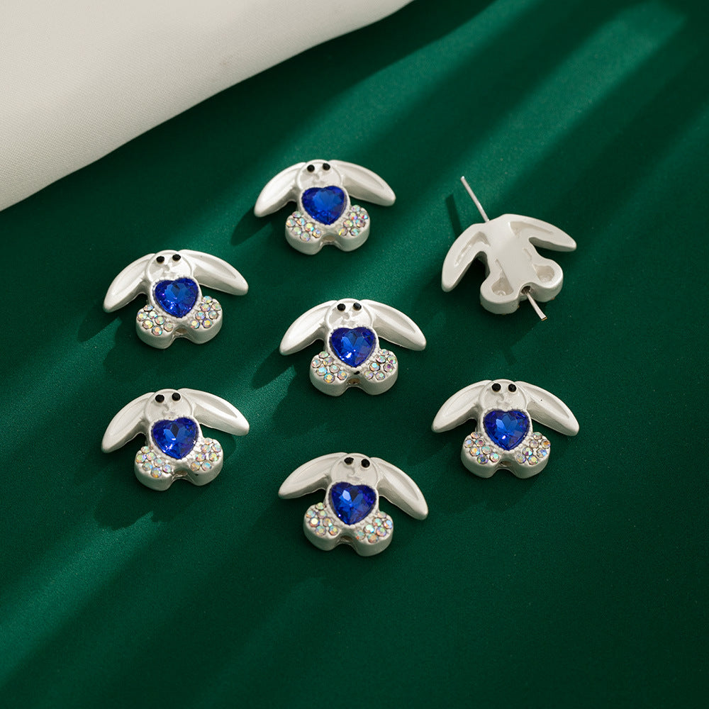 Bunny Holding Heart Rhinestone Beads 21mm Alloy Embeded 10pcs 11