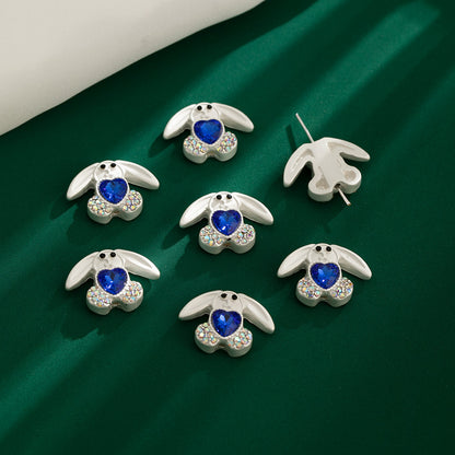 Bunny Holding Heart Rhinestone Beads 21mm Alloy Embeded 10pcs 11