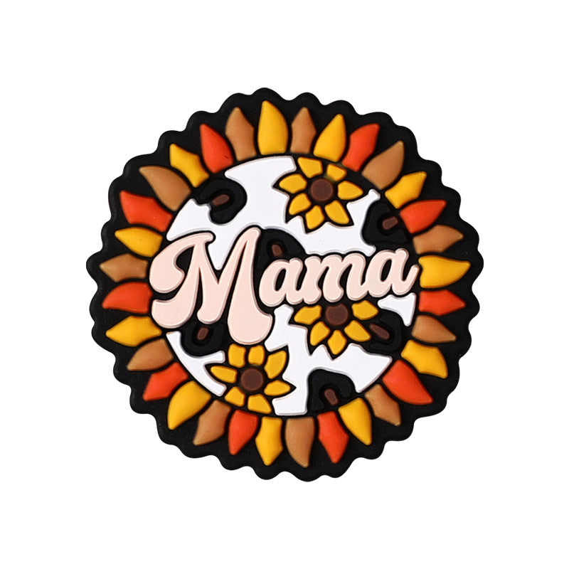 Silicone Focal Beads Mom Alphabet Cheerful Sunflower Black Background 20pcs 6
