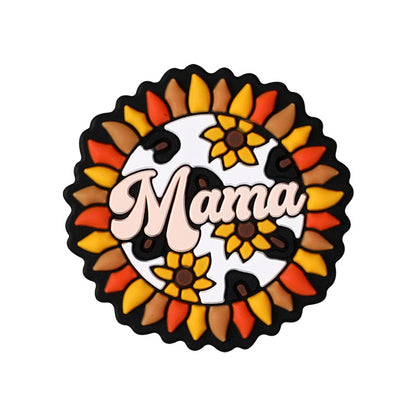 Silicone Focal Beads Mom Alphabet Cheerful Sunflower Black Background 20pcs 6