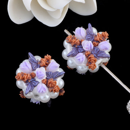 Bouquet Clay Beads 25mm Pearl Wrapped Floral Design 2pcs 13