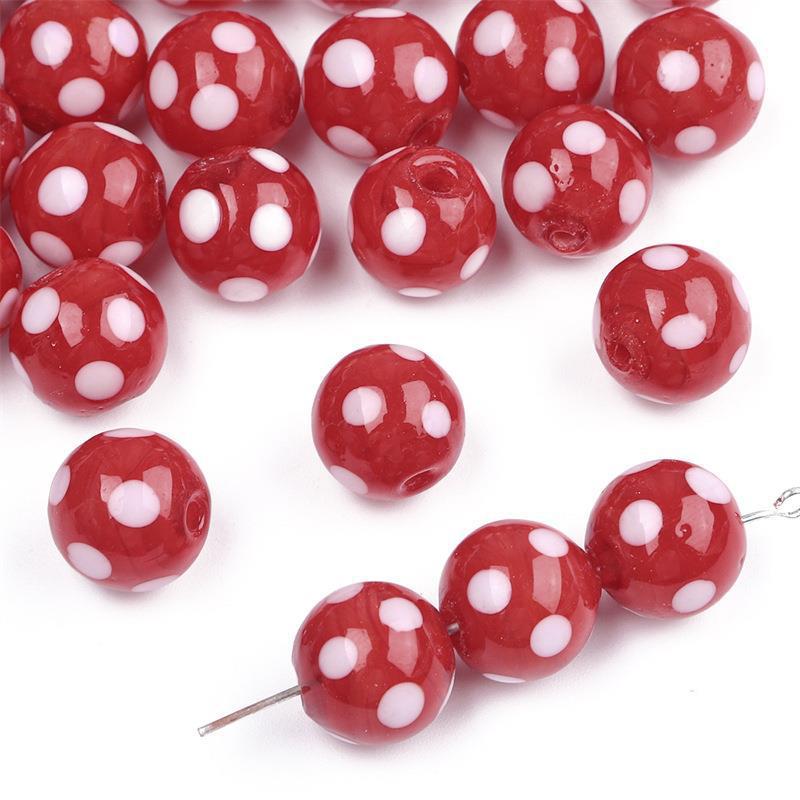 Painted Dots Glass Beads 12mm Colorful Glossy 2pcs 8