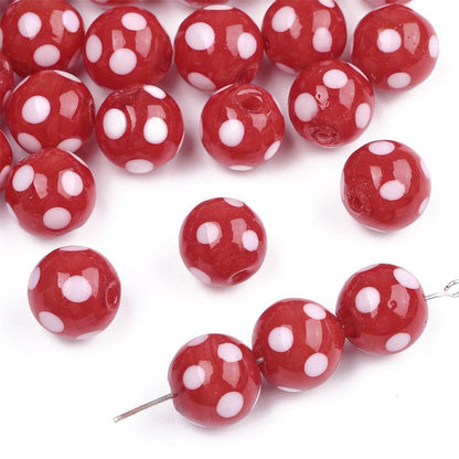 Painted Dots Glass Beads 12mm Colorful Glossy 2pcs 8