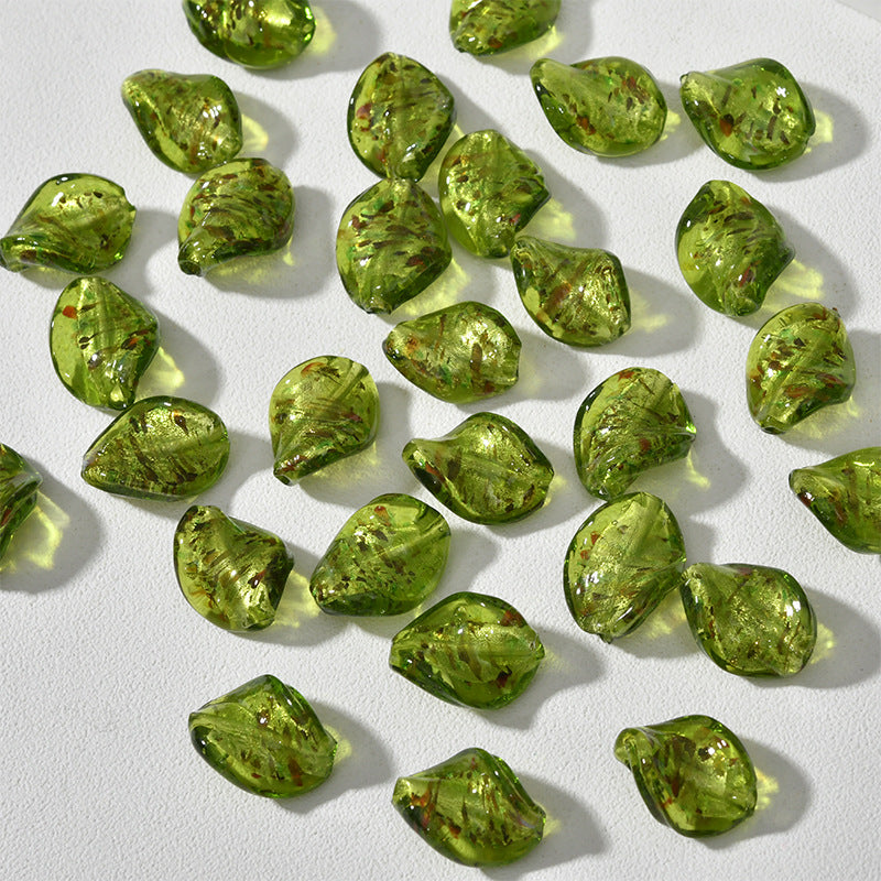 Lampwork Glass Beads Leaf Curled 14x21mm Translucent Vibrant 4pcs 4