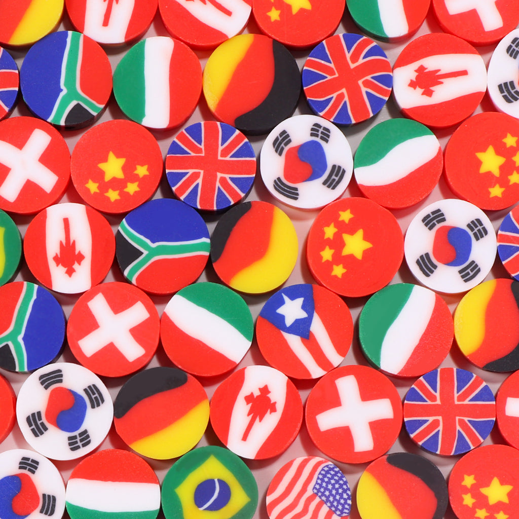 Flat Clay Beads 10mm Polymer Colorful Flag Series 100pcs