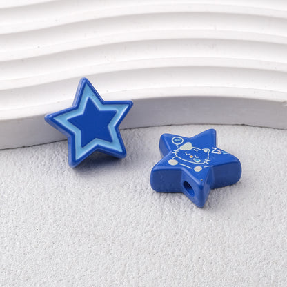 Star Acrylic Beads 22mm Cat Pattern Glossy Colorful 20pcs 19