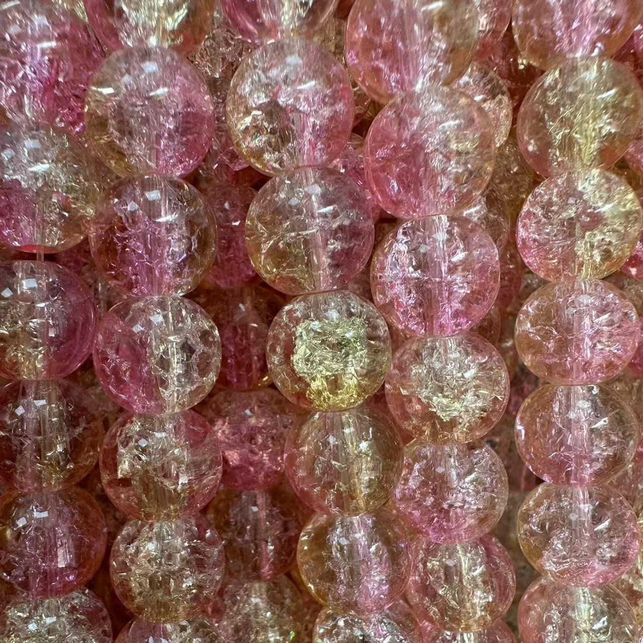 Crackle Round Glass Beads 10mm Dual Color Gradient Lavender Gold 10Strands 2