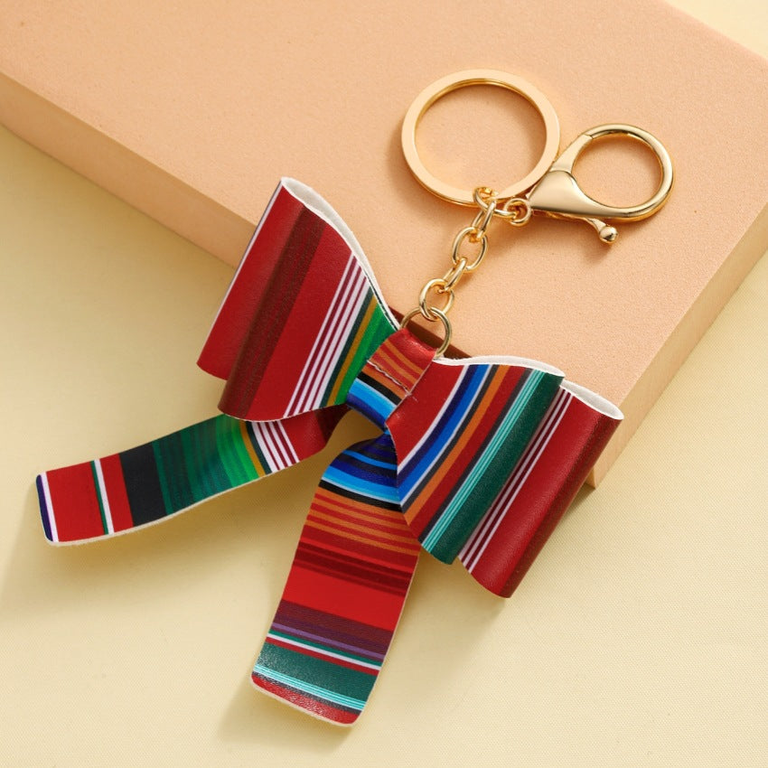 Elegant Bow PU Leather Keychains 15cm Colorful Printed 2pcs 9