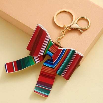 Elegant Bow PU Leather Keychains 15cm Colorful Printed 2pcs 9