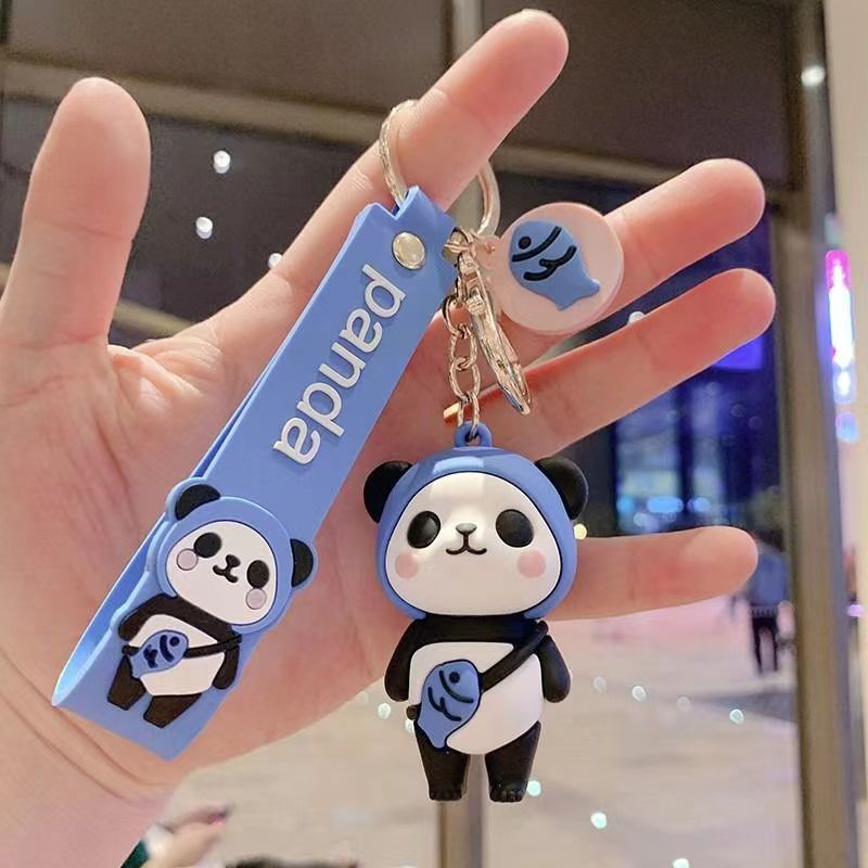 Silicone Cartoon Panda Keychain with Strawberry Charm Colorful 5