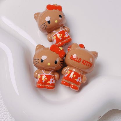 3D Painted Acrylic Beads 26mm Sun Kissed Hello KT Character 5pcs 12