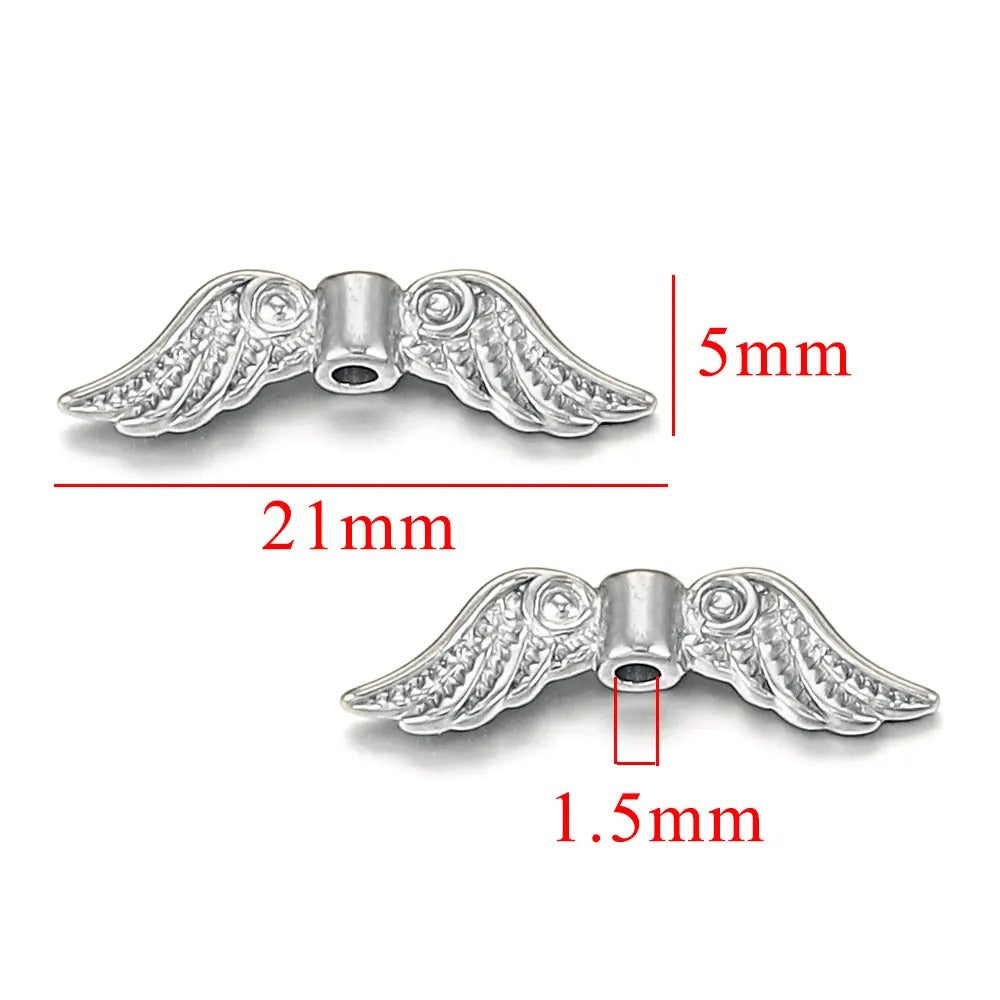 Stainless Steel Wings Metal Beads 18mm Color Retaining 5pcs 7