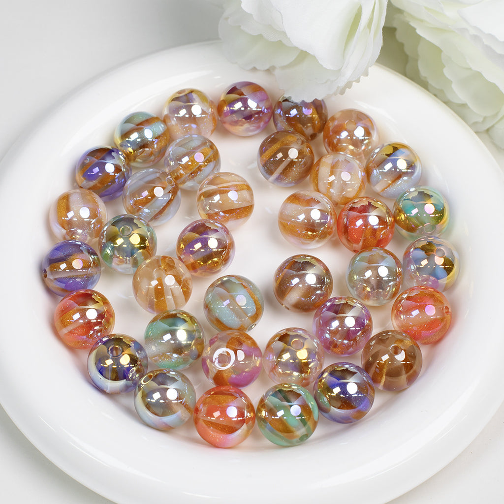 Gild Striped Resin Beads 16mm Round Multicolor 10pcs