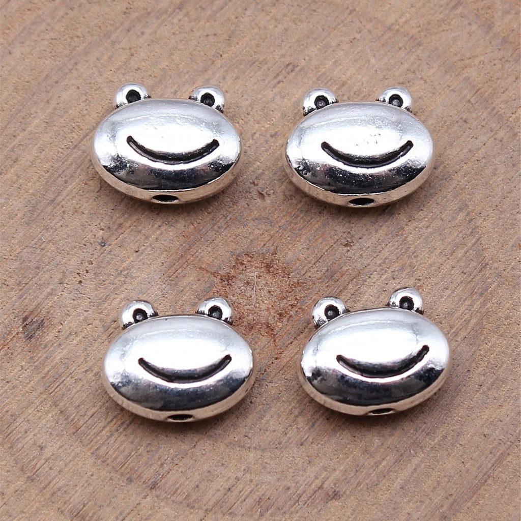 Smiling Frog Metal Beads 10mm Antique Silver Tone Zinc Alloy 40pcs 2