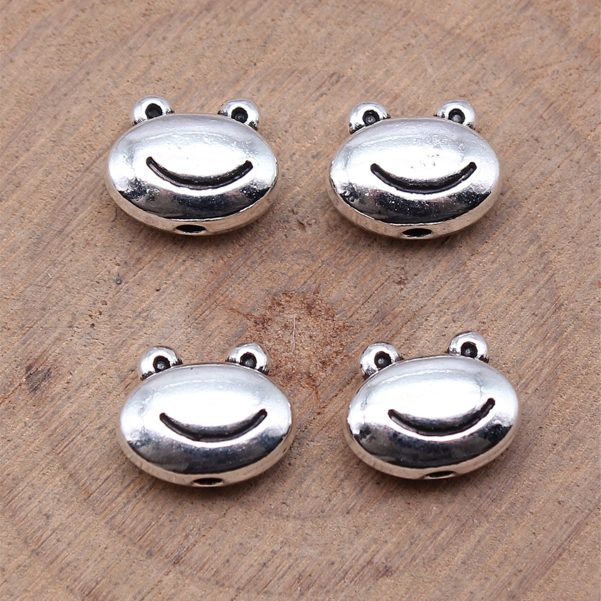 Smiling Frog Metal Beads 10mm Antique Silver Tone Zinc Alloy 40pcs 2
